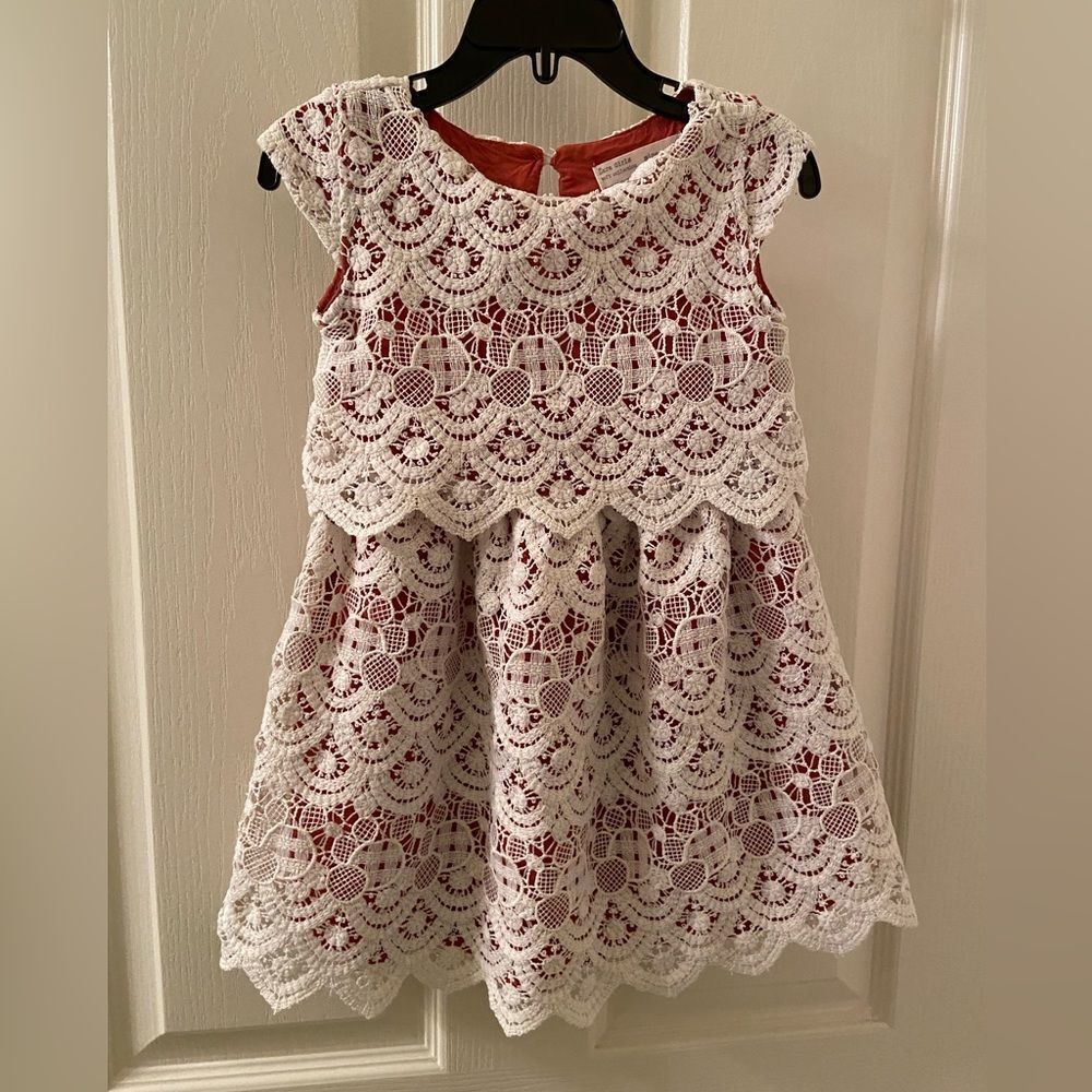 Zara Girls Exquisite Lace Overlay Crochet Dress Rust Lined Size 4